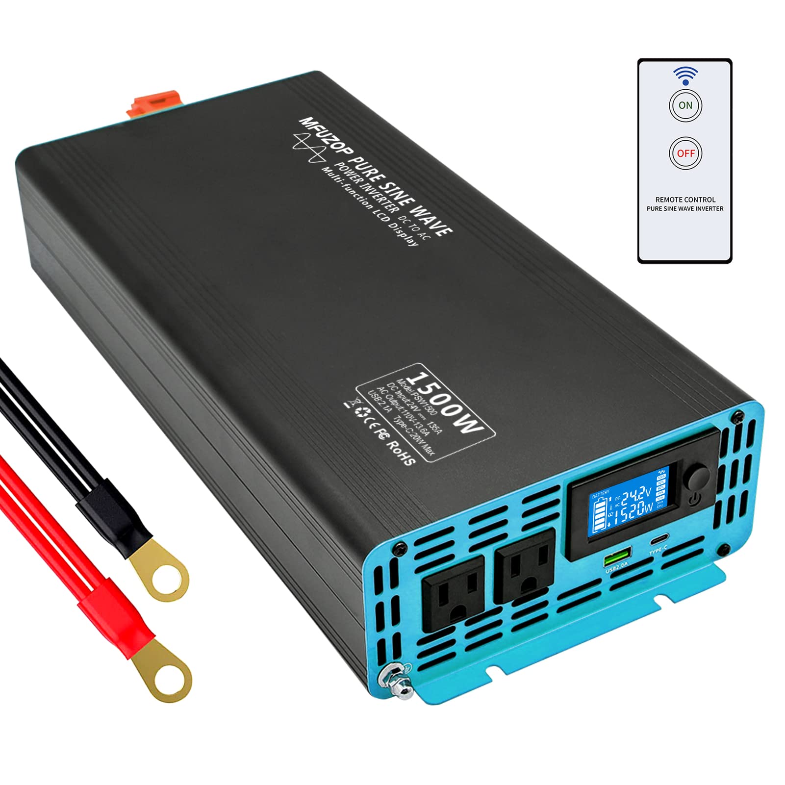 Amazon.co.jp: MFUZOP インバーター 1500W 正弦波 24V DC〜110V AC